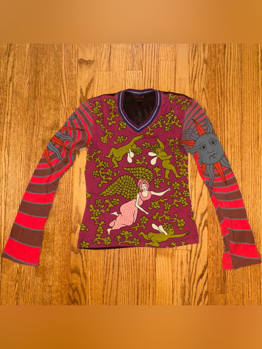Vtg CUSTO BARCELONA 90s Y2K Pop Art Angels Sun long sleeve top shirt L